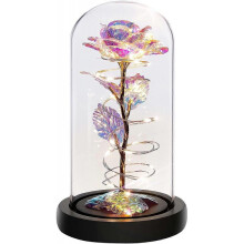 Colorful Rainbow Artificial Flower Rose Light Up Rose in A Glass Dome, Flower Gifts for Her, Anniversary