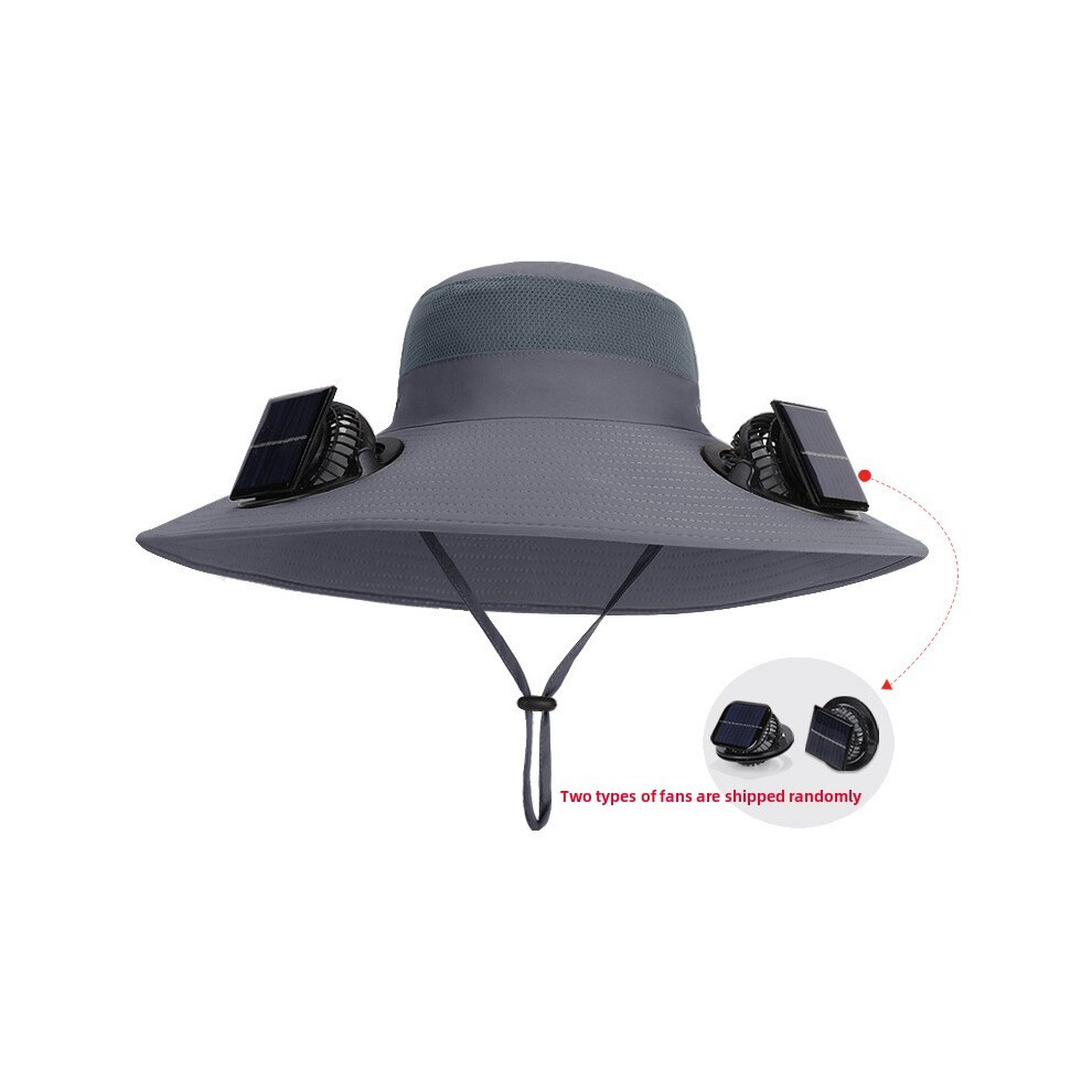 (Dark Gray)Chapeau de pêcheur respirant grand bord bonnet ventilateur solaire pour activités estivales plein air