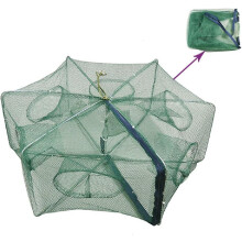 (As show, One size) Portable Folded Fishing Net Fish Shrimp Crayfish Crab Baits Cast Mesh Trap Automatic, Easy Use Hexagon 6 Hole Cage