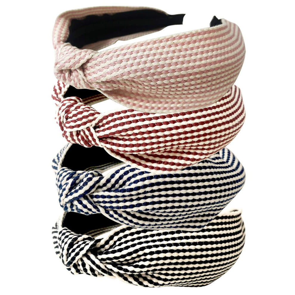(As Show, One Size) 4Pc Handmade Braid Headband Cloth Cross Knot Elastic Hair Hoop Sweet Wide Hairband For Women Girls 4631153680014