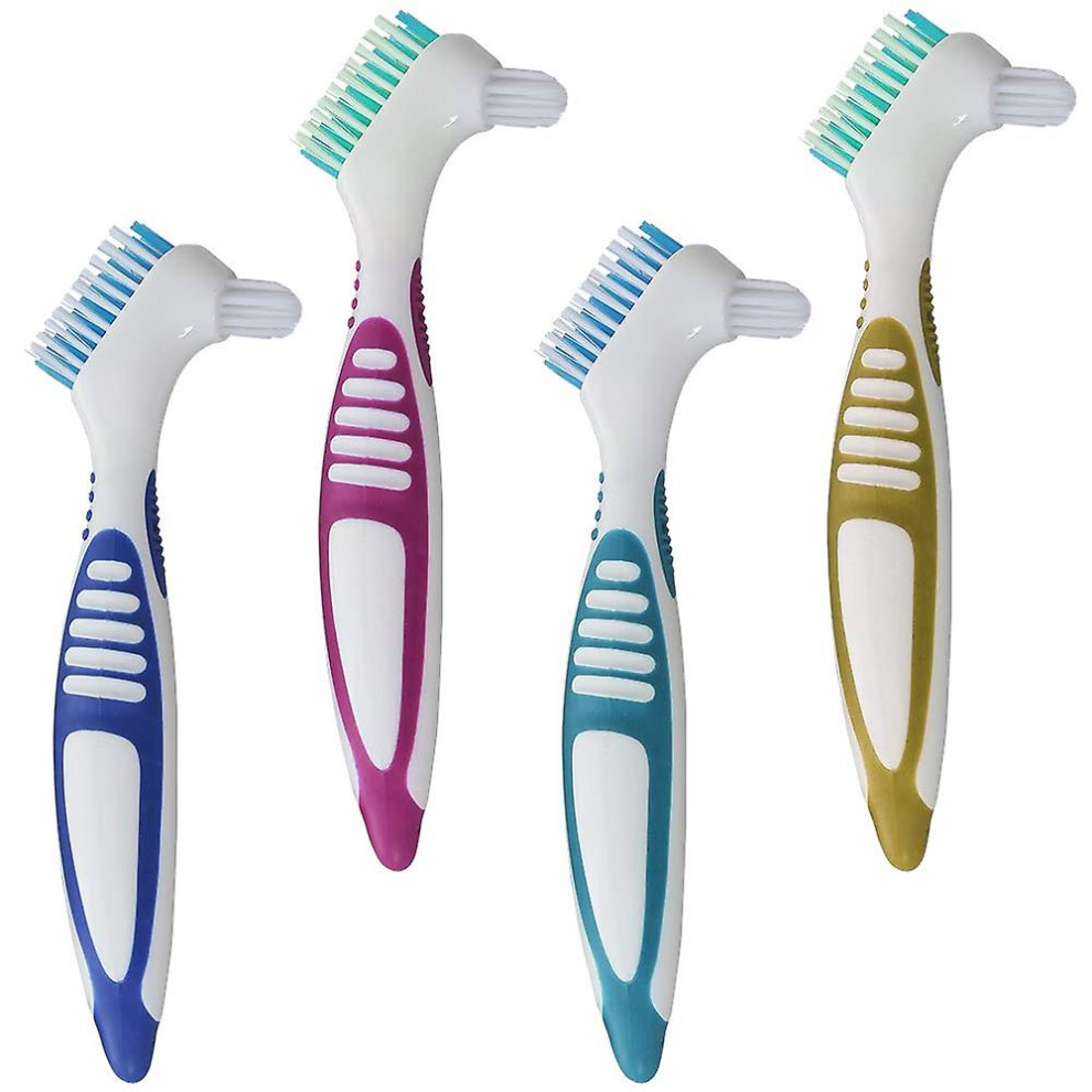 (As show, One size) 4 Pack Denture Brushes With Double Sided Denture Cleaning Brush Heads For Denture Care