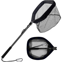 (As show, One size) Floating Fishing Net Folding Landing Net With Fixed Pole Soft Rubber Coated Mesh Net Freshwater Saltwater Easy Catch