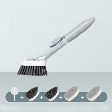(As show, One size) 4-in-1 dish brush with detergent dispenser dish brush 2 brush heads with built-in scraper with 2 dish sponges cleaning brush silicone pulsator for rel
