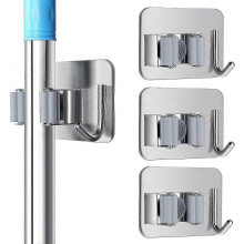 (As show, One size) Broom Holder Wall No Drilling 4 Tool Holders with Hooks Broom Holder Self Adhesive Garden Tool Holder Wall Mount for Kitchen Bathroom Garage Garden Ru