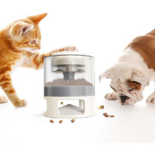 (As show, One size) Dog and Cat Food Dispenser - Pet Toy with Automatic Button - Slow Feeder Intellectual Training for Small Dogs (White)