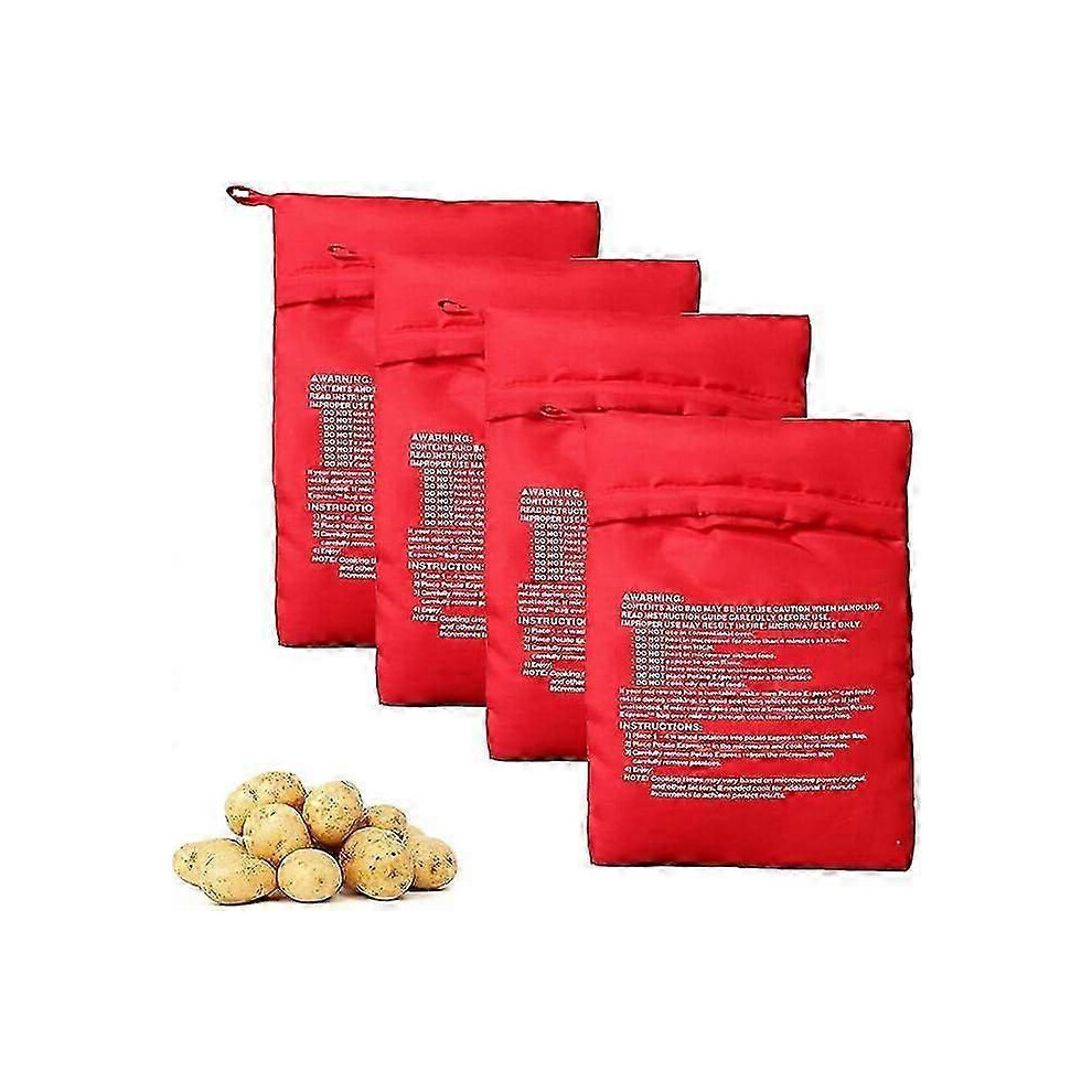 (As Show, One Size) 4 Pack Red Microwavable Potato Bags Reusable Baking Bags Potato Microwavable Baking Bags For Potatoes Quick Bag Cooking In Just 4 4631898253993