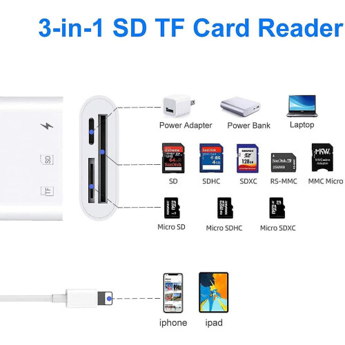 (As show, One size) Sd Card Reader Compatible With Iphone Ipad 3 In 1 Memory Card Reader Plug And Play Micro Sd Card Reader Sd 2