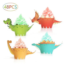 (As show, One size) 48pcs Dinosaur Cupcake Wrappers Decorative Themed Party Supplies Fun Dinosaur Cake Decorating
