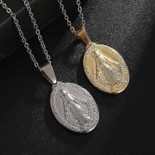 (As show, One size) Classic Stainless Steel Medal Engraved Virgin Mary Figure Symbol Pendant Necklace For Men Women Wearing Religious Nun Jewelry