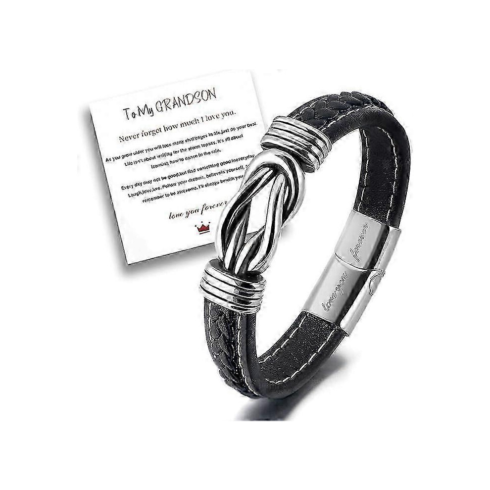 Kikidex (To My Grandson, One Size) Love You Forever Connected Braided Leather Bracelet, To My Son/Grandson/Husband Bracelet, Leather Knot Bracelet Jewellery G