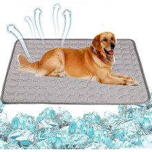 (Blue, S) Dog Cooling Mat Sleeping Cooling Pad Washable Ice Silk Cool Blanket For Kennel Sofa Bed