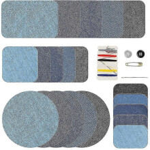 (As show, One size) 21pcs Fabric Patch Kit Denim Patch Iron On Fabric Jeans Repair Patches
