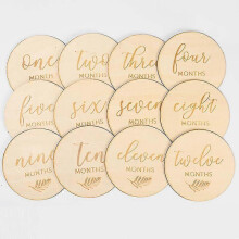 (A, One size) 12pcs Baby Monthly Cards Wooden Milestone Discs Baby First Year Growth Photo Commemoration Props
