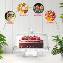 (Default) Crystals 6 in 1 Multi Functional Cake Stand & Dome Plastic Cover Salad Bowl Kitchen Containers Utensils - Modern Design - Indoor