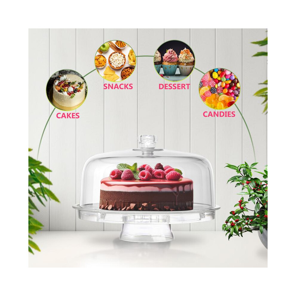 (Default) Crystals 6 in 1 Multi Functional Cake Stand & Dome Plastic Cover Salad Bowl Kitchen Containers Utensils - Modern Design - Indoor