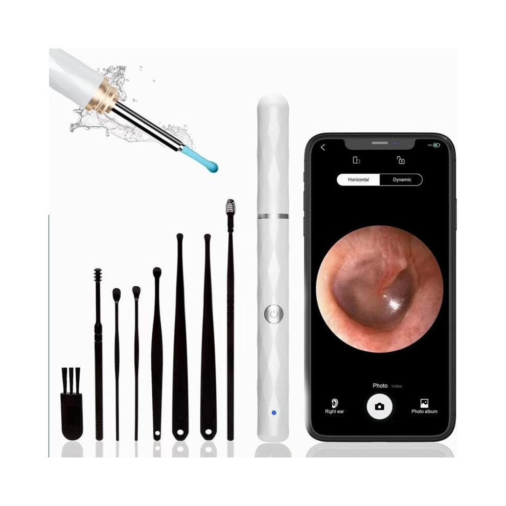 (WHITE (Limited)) A LIFE 1296P Ear Wax Removal, Ear Cleaner with Camera and Light, Ear Wax Removal Kit, Ear Cleaning Tool with 6 Ear Spoon, Ear Camera