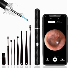 (BLACK (Limited)) A LIFE 1296P Ear Wax Removal, Ear Cleaner with Camera and Light, Ear Wax Removal Kit, Ear Cleaning Tool with 6 Ear Spoon, Ear Camera for iPhone