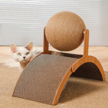 (Brown, M) Arch Bridge & Ball Design Cat Scratching Board, Durable Cat Scratching Ball with Wood Stand, Scratching Posts, Wear-resistant Natural Sisal Rope