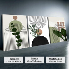 (12X16inch, Multicolor) Abstract Plant Pattern Canvas Painting with Wooden Frame, 3 Counts Modern Bohemian Plant Artwork, Wall Decor for Home Living Room Bedroom Office