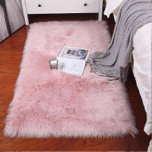 (As show, One size) Imitation Sheepskin Lambskin Rug 50 x 150cm Modern Living Room Long Pile Fluffy Fur Look Comfortable Sheepskin Bedside Rug for Sofa (Pink 50 x 150cm)