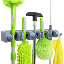 (As show, One size) Basics Broom Holder Wall Mount And Garden Tool Organizer, 6 Hook, Gray, 2.44 X 15.94 X 3.34-inch