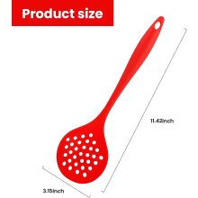 (As show, One size) Silicone Skimmer Spoon Heat Resistant Bpa Free Soup Strainer Slotted Spoon Kitchen Cooking Scoop Ladle For Filter Vegetable, Pasta And More (red)