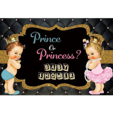 (As show, One size) 7x5ft Baby Shower Backdrop Royal Black Diamonds Prince Or Princess Photography Background Unisex Boy Girl Gender Reveal Party Decor He Or She Pregnanc