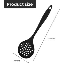 (As show, One size) Silicone Skimmer Spoon Heat Resistant Bpa Free Soup Strainer Slotted Spoon Kitchen Cooking Scoop Ladle For Filter Vegetable, Pasta And More (black)