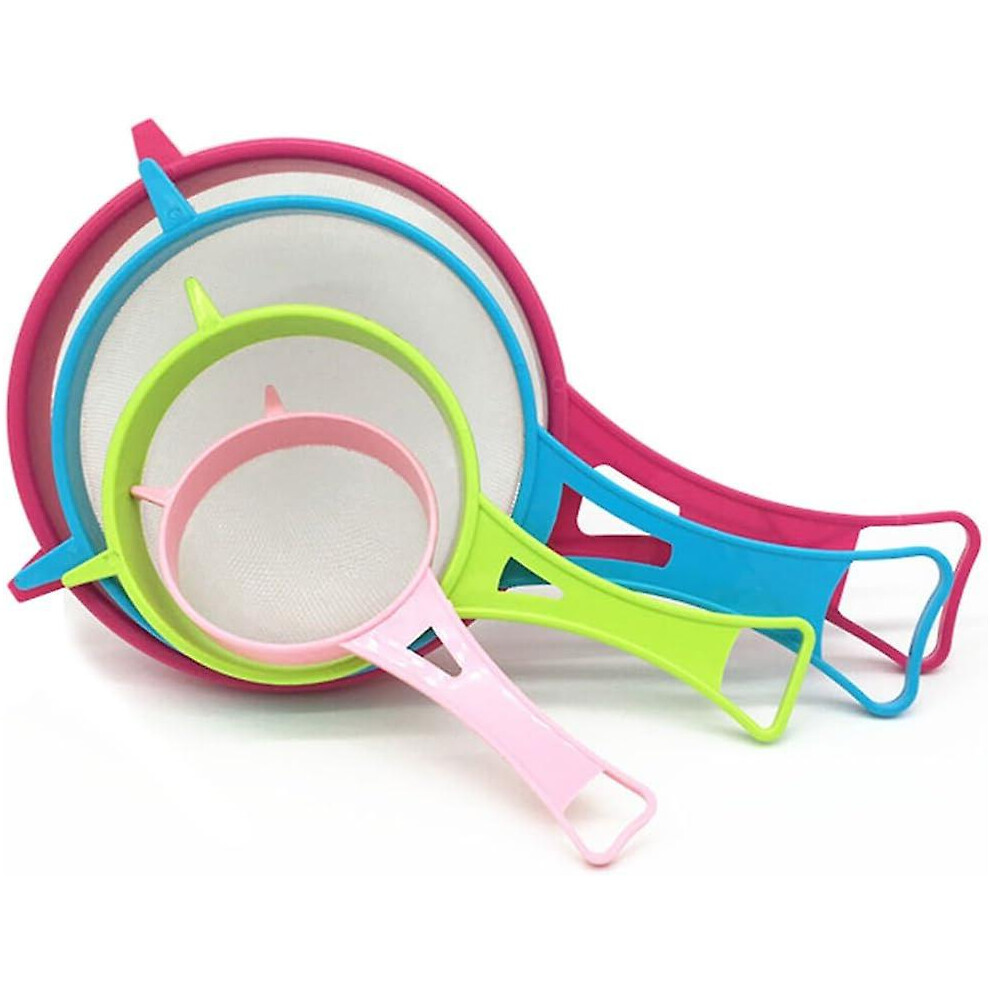 (As show, One size) 4 Pcs Plastic Mesh Filter Strainer Set,food Soy Milk Flour Sifter Long Handle Sieve Sugar Sifter Fine Tea Strainer-image-OPC-PHKZSGZ-NEW