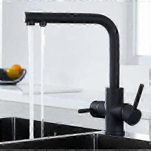 (As show, One size) 3-Way 360 Swivel Kitchen Mixer Tap Drinking Water Outlet Matte Black