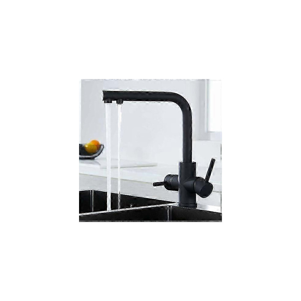 (As Show, One Size) 3-Way 360 Swivel Kitchen Mixer Tap Drinking Water Outlet Matte Black 4631898240566