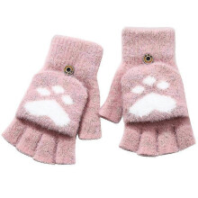 (As show, One size) Kid's Winter Warm Touch Screen Gloves Cute Flip Knit Glove