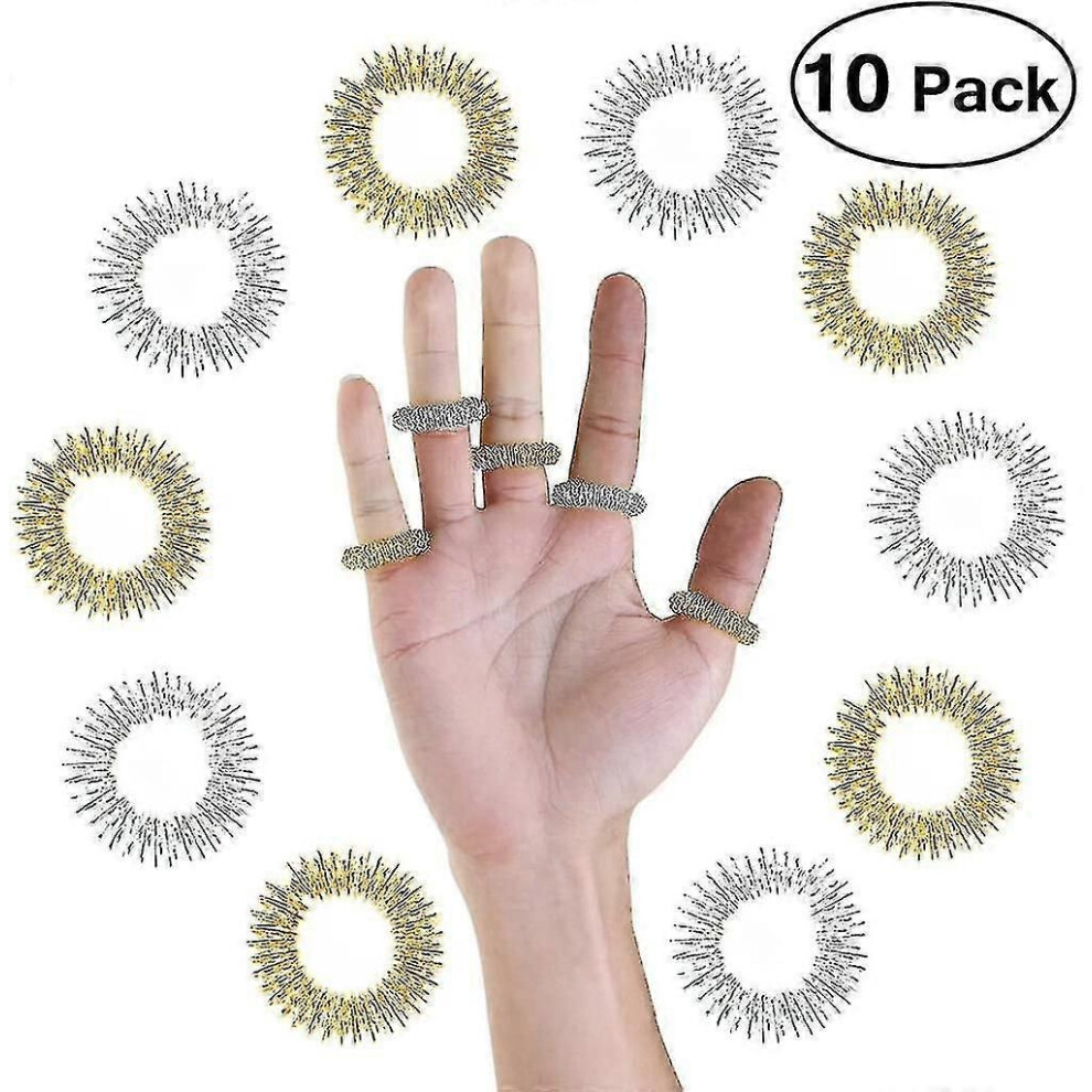 Kikidex Silver/Golden (As Show, One Size) 10 Pcs Massage Ring Acupressure Rings Medicine Finger Massage Ring Massagers