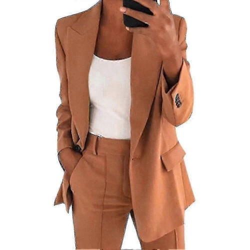 (Khaki, 4XL) Womens 2pce Light Suit Blazer+trousers -aa