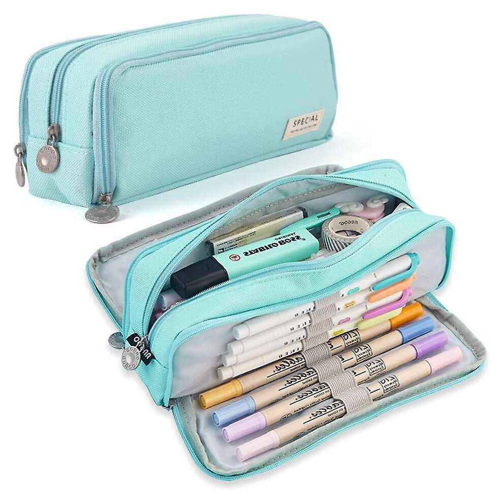 (As show, One size) Large Pencil Case 3 Compartments Pencil Pouch Big Capacity Pencil Bag Oxford Stationery Storage Pen Bag Cosmetic Makeup Pouch For