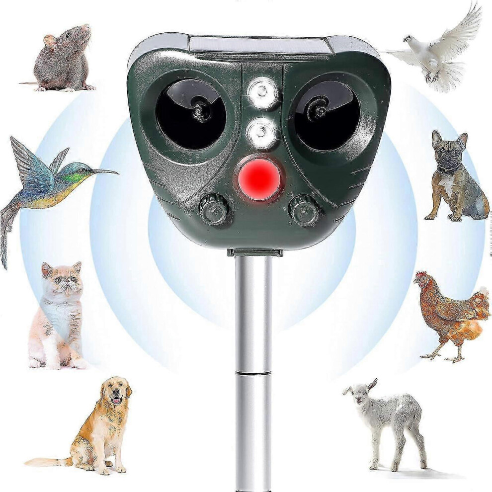 (As Show, One Size) Outdoor Solar Ultrasonic Cat Repeller Animal Repeller Adjustable Frequency Waterproof Sound Ultrasonic Repellent Prevent Dogs Cats 4631898237498