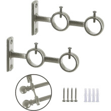 (As show, One size) 2 Pack Double Curtain Rod Brackets For 1" Rod Aluminum Alloy Wall Mounted Rod Holder (silver)