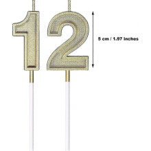 (As show, One size) 12th Birthday Numeral Candles - Gold Cake Topper Decoration