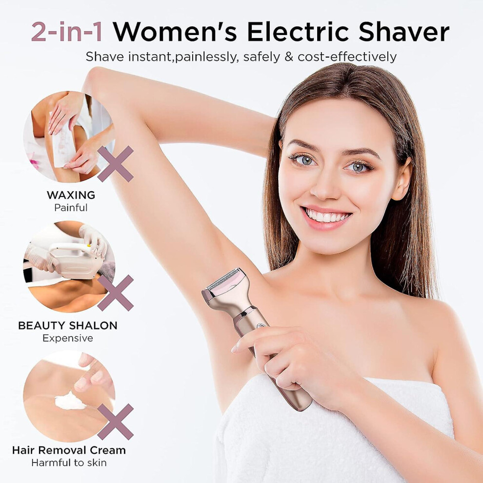 (As show, One size) Electric Razor For Women, Painless 2 In 1 Ladies Shaver & Hair Trimmer For Face Eyebrow Mustache Beard Arm Leg Armpit
