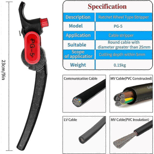 (As show, One size) Ratchet Wheel Stripper - PG-5 Knife Cable Stripper for 25mm Comm/PVC/LV 1