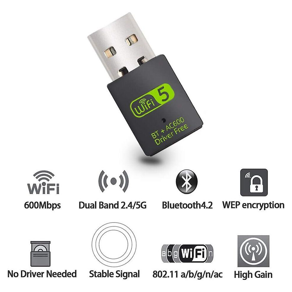 (As Show, One Size) Usb Wifi Bluetooth Adapter, 600Mbps Dual Band 2.4/5Ghz Wireless Network External Receiver, Mini Wifi Dongle 4632131067827