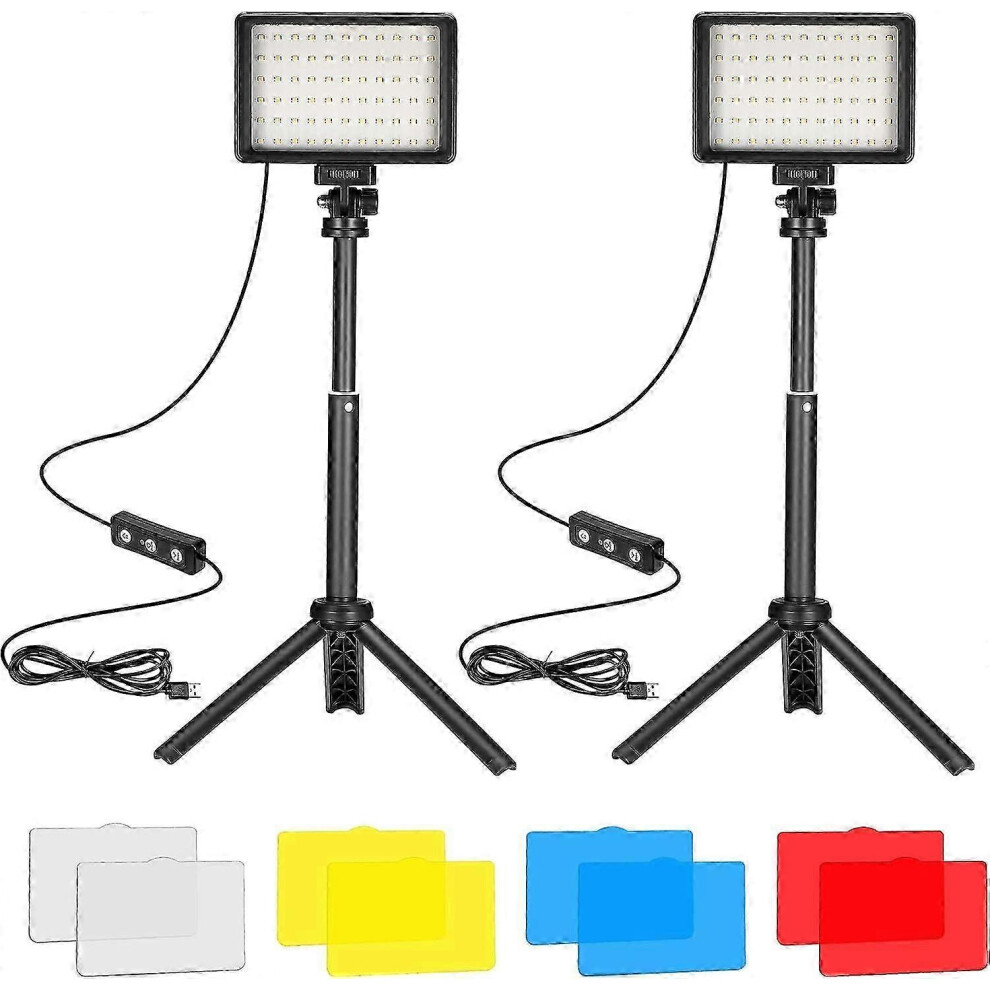 (As Show, One Size) Led Video - 5600K Dimmable With Mini Tripod (2 Pcs) Light 4633396577724