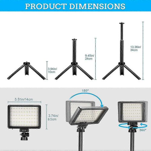 (As show, One size) LED Video Light - 5600K Dimmable with Mini Tripod (2 Pcs) 1
