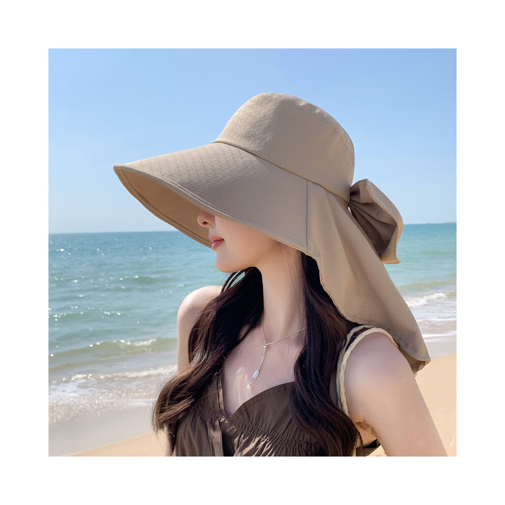 (Elegant Khaki)Chapeau de pêcheur papillon large bord femme chapeau léger parasol avec couverture col