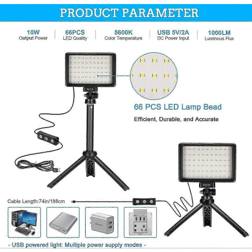 (As show, One size) LED Video Light - 5600K Dimmable with Mini Tripod (2 Pcs) 2