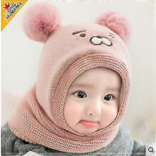 (As show, One size) Winter Toddler Kids Warm Knit Beanie Cap Hat Scarf Cute Toddler Hats