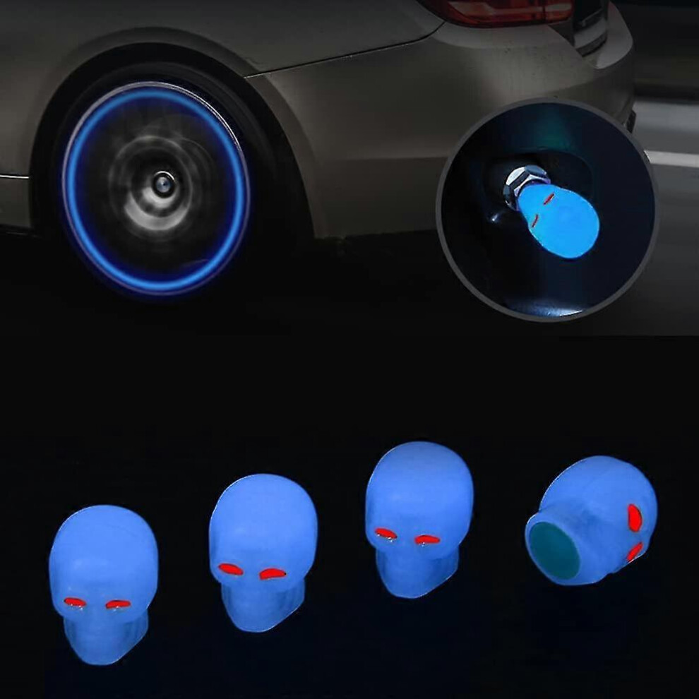 (, One Size) 4Pcs Tire Valve Stem Caps, Luminous Skull Tire Air Valves Stem Caps, Night Glow Wheels Cap Tire Valve Stem For Car Green 4702095466209