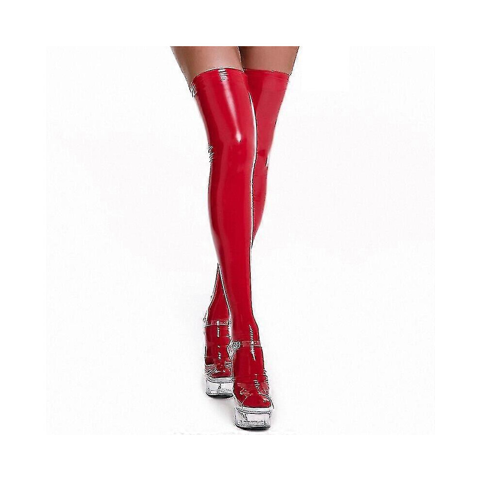 Kikidex (3Xl, One Size) Oil Shiny Patent Leather Thigh High Stockings Women Sexy Pole Dance Club Party Hosiery Latex