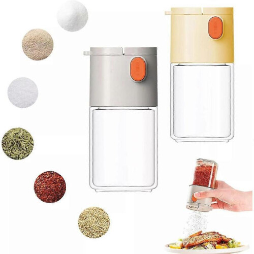 (yellow) Press Type Salt Control Bottle,Salt and Pepper Shakers,Quantitative Spice Shaker 2