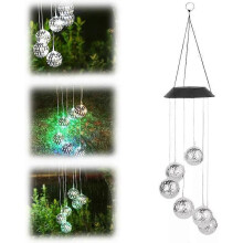 (white light) Solar Metal Orb Wind Chime, Solar Balls Lights for Outside, Solar Moroccan Ball